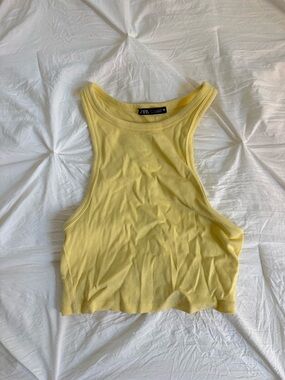 Zara Light Yellow Ribbed Racerback Crop Tank